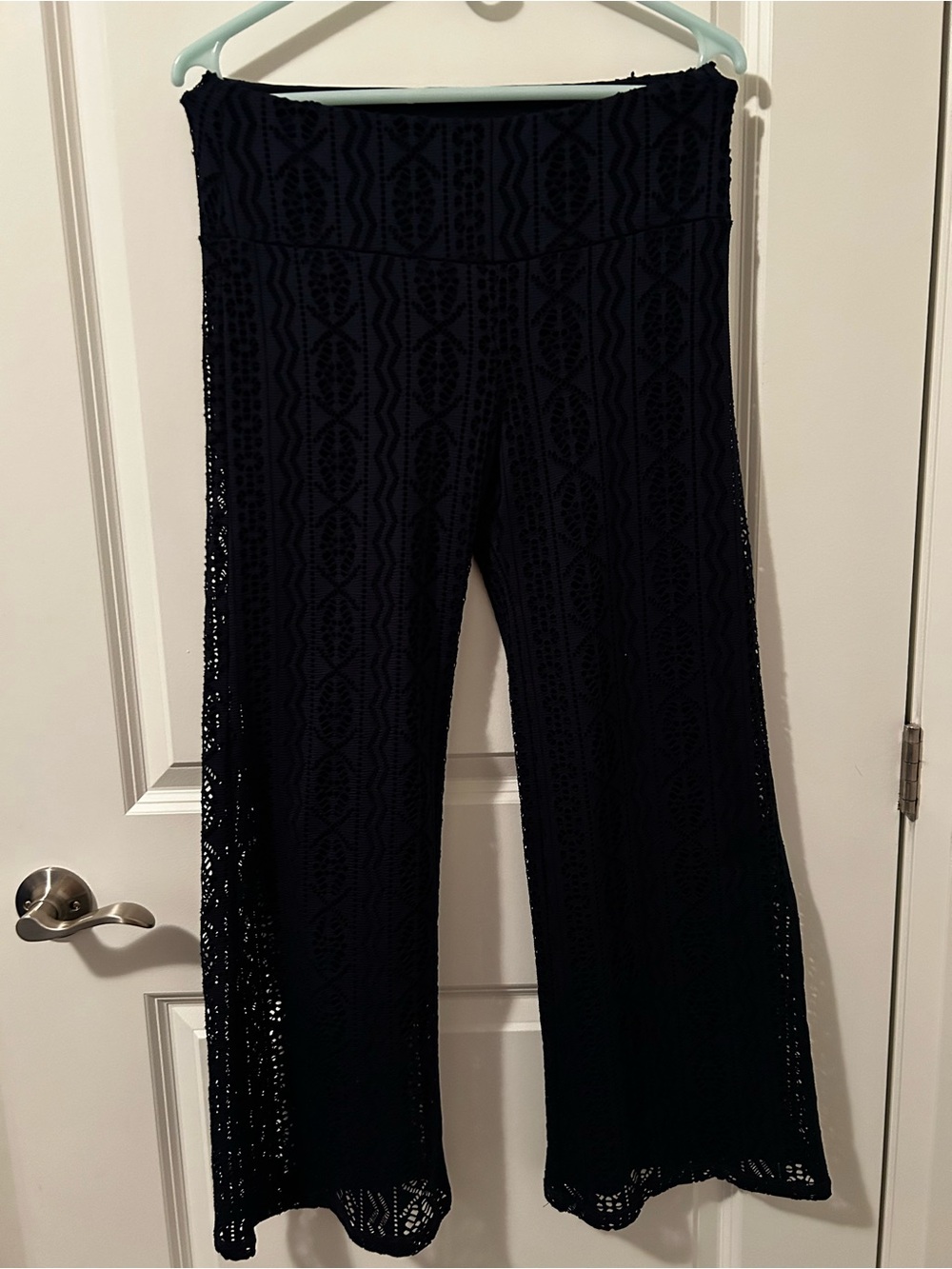 Navy Blue Lace Wide-Leg Women's Pants